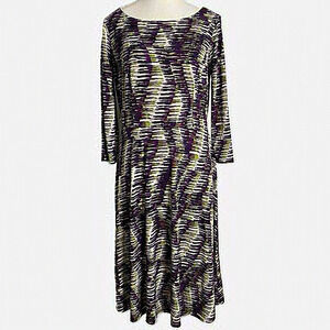 Kasper Purple, Green, Gray, and White Abstract Print ALTERED Midi‎ Dress